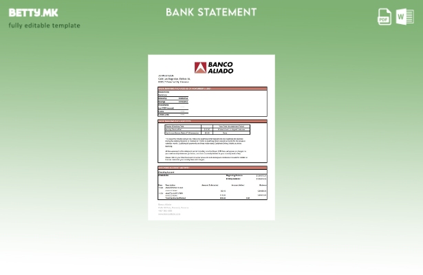 модерен стил Панама Банко Алиадо извод од банкарски ексел шаблон